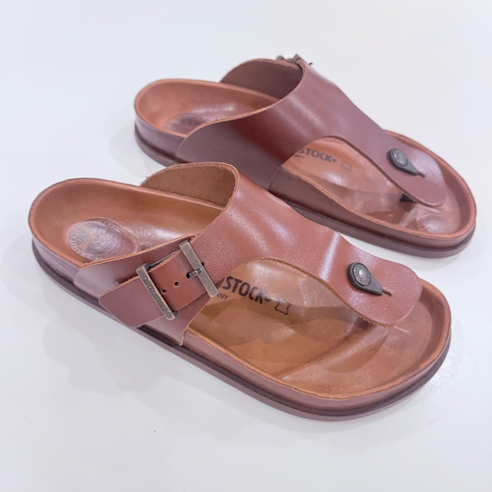 Birkenstock Genuine Cognac Leather Thongs 39